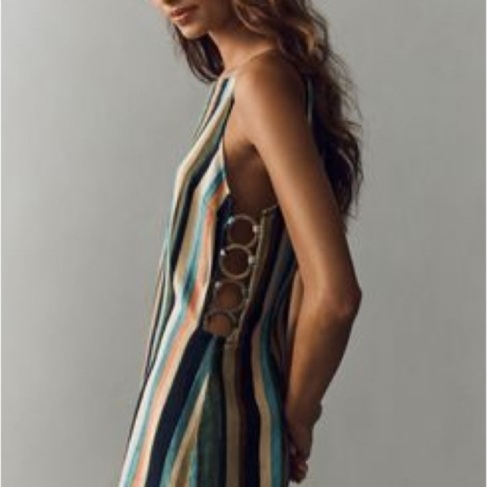 Anthropologie Sleeveless Multi-Stripe Side Ring romper XL